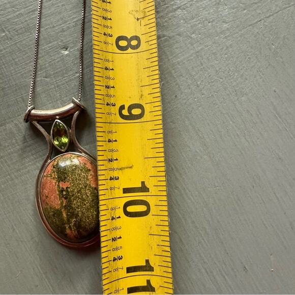 Sajen 925 Sterling Silver Unakite & Peridot Stone Pendant Necklace - Picture 8 of 11